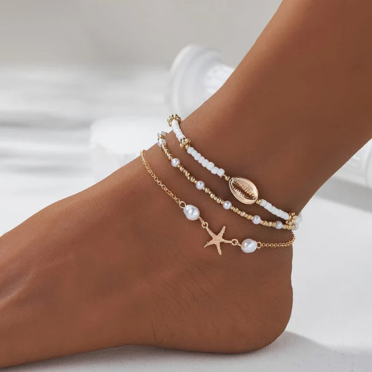 Starfish and Shell Anklet Set